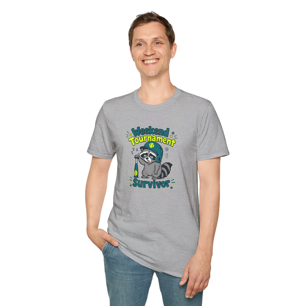 Weekend Tournament Survivor T-Shirt — Funny Raccoon Gaming/Party Tee