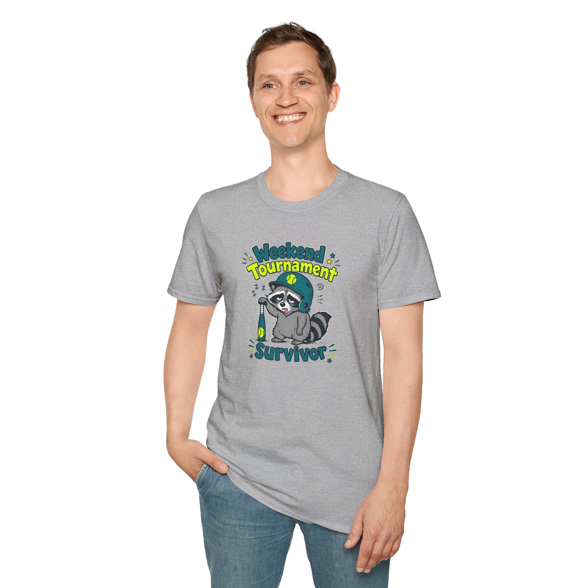 Weekend Tournament Survivor T-Shirt — Funny Raccoon Gaming/Party Tee