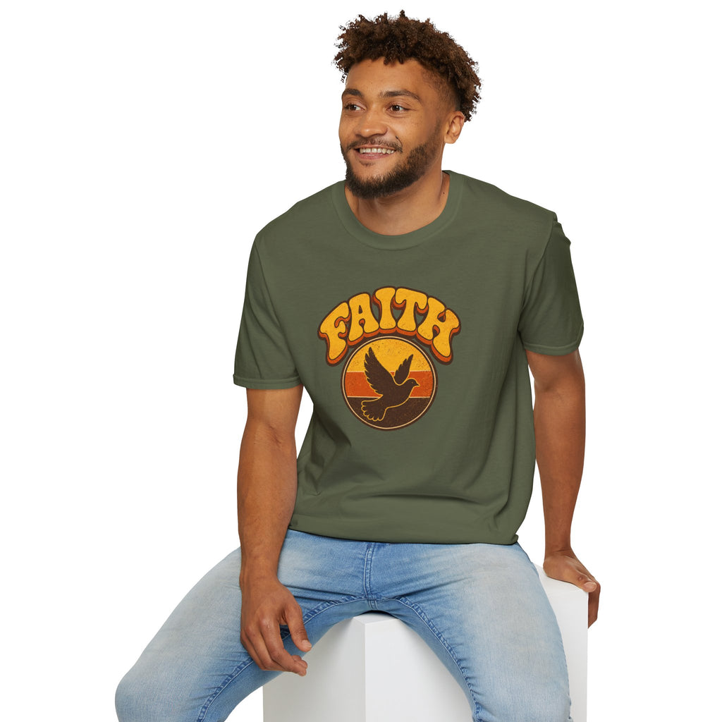 Faith Dove T-Shirt — Retro Sunset Christian Tee