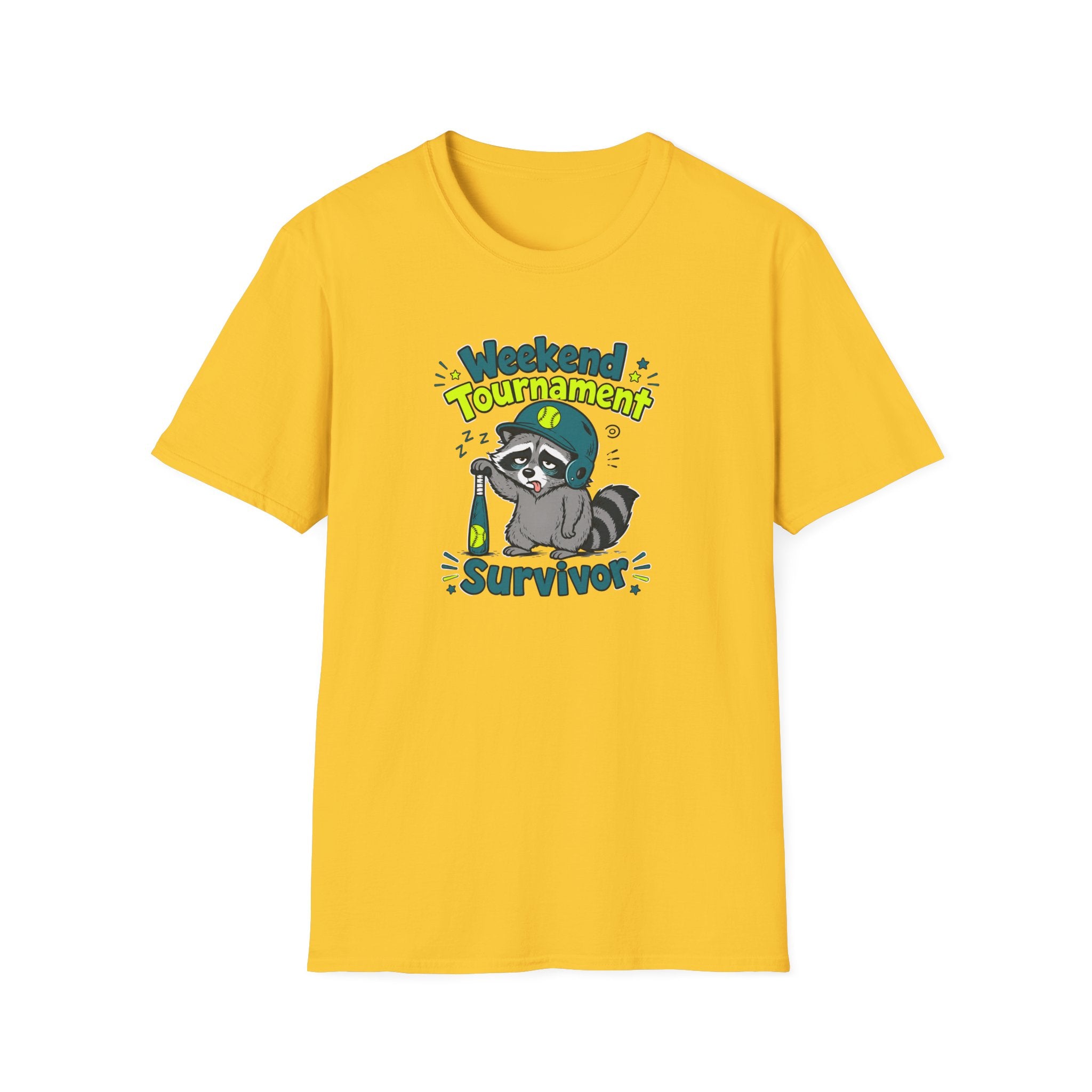 Weekend Tournament Survivor T-Shirt — Funny Raccoon Gaming/Party Tee