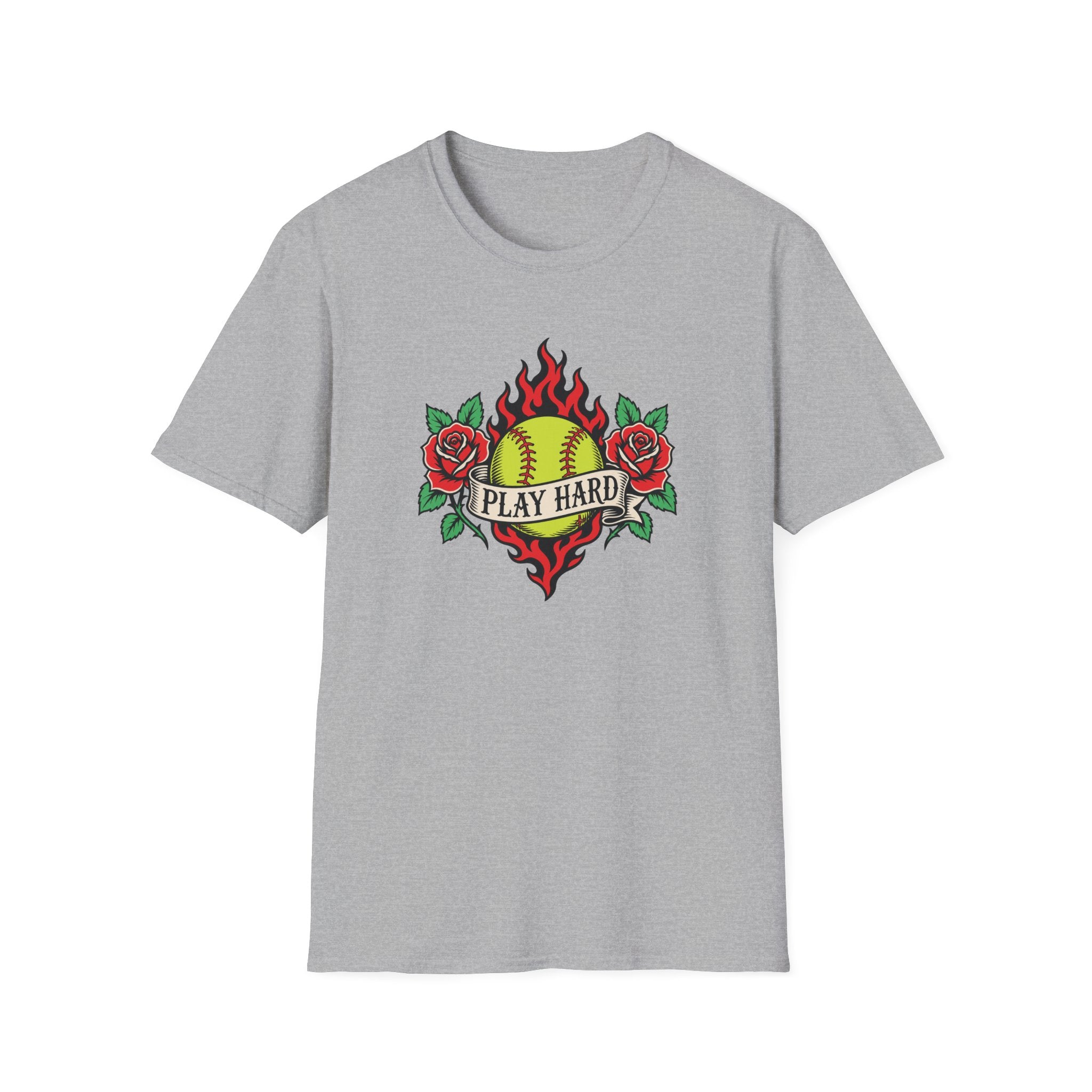 Softball 'Play Hard' Tattoo-Style T-Shirt