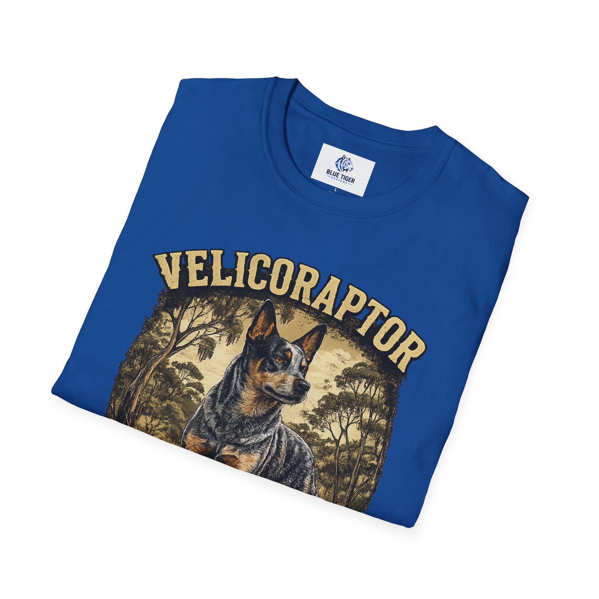 Velicoraptor in Camouflage T-Shirt — Vintage  Blue Heeler Dog Tee