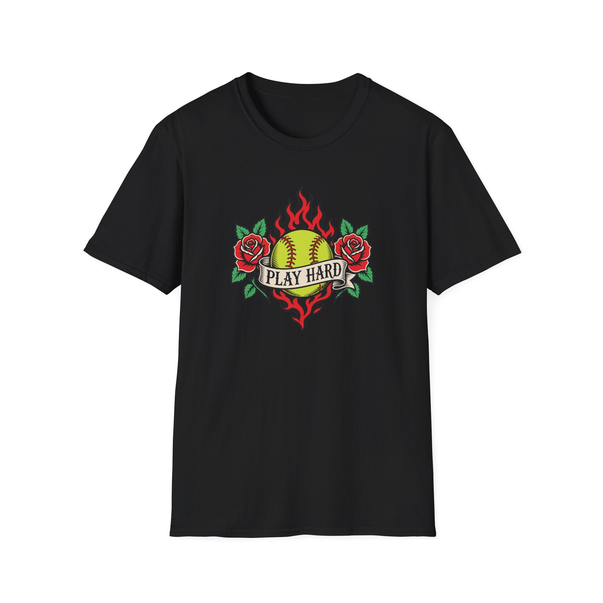 Softball 'Play Hard' Tattoo-Style T-Shirt