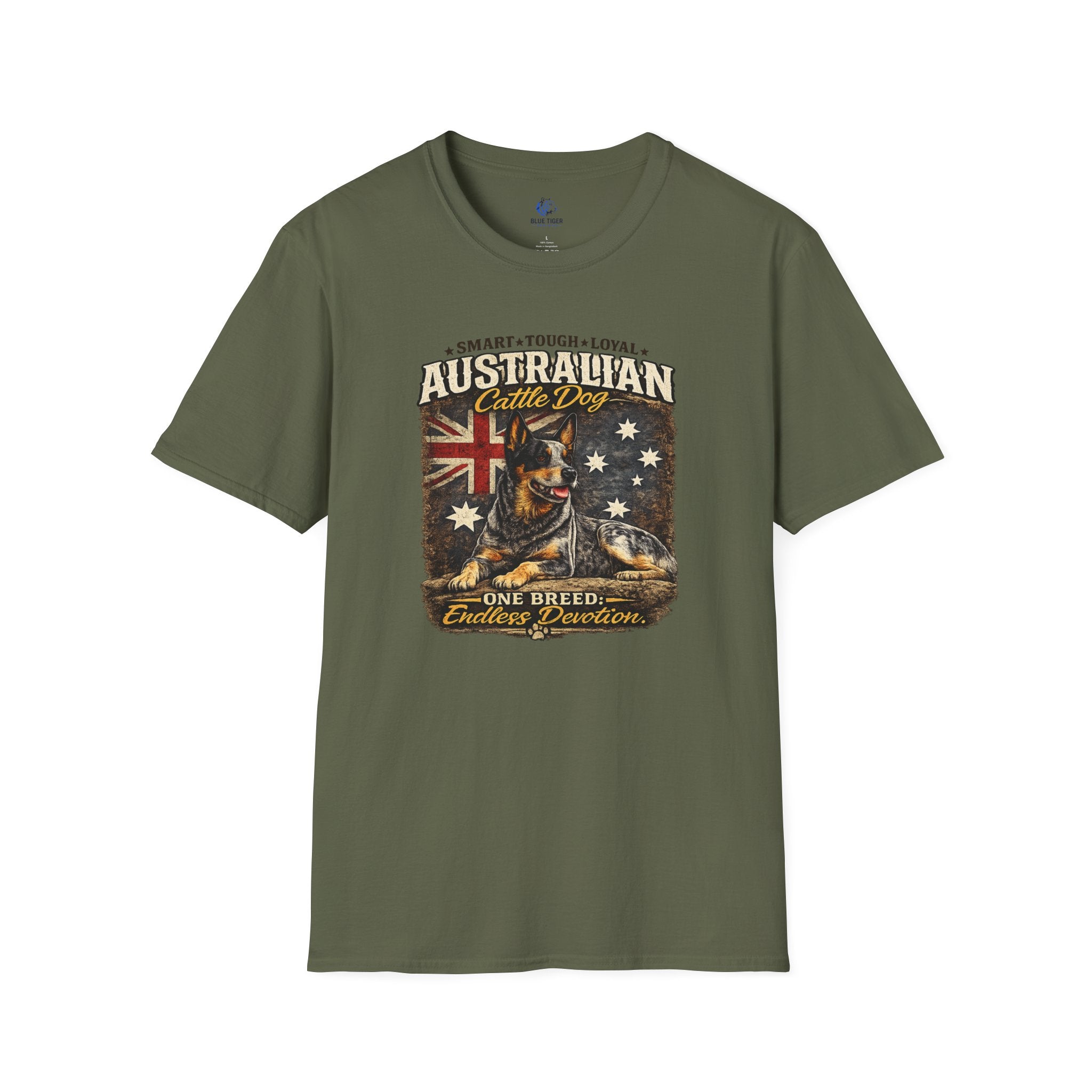 Australian Cattle Dog T-Shirt – 'Smart • Tough • Loyal' Vintage Patriotic Design