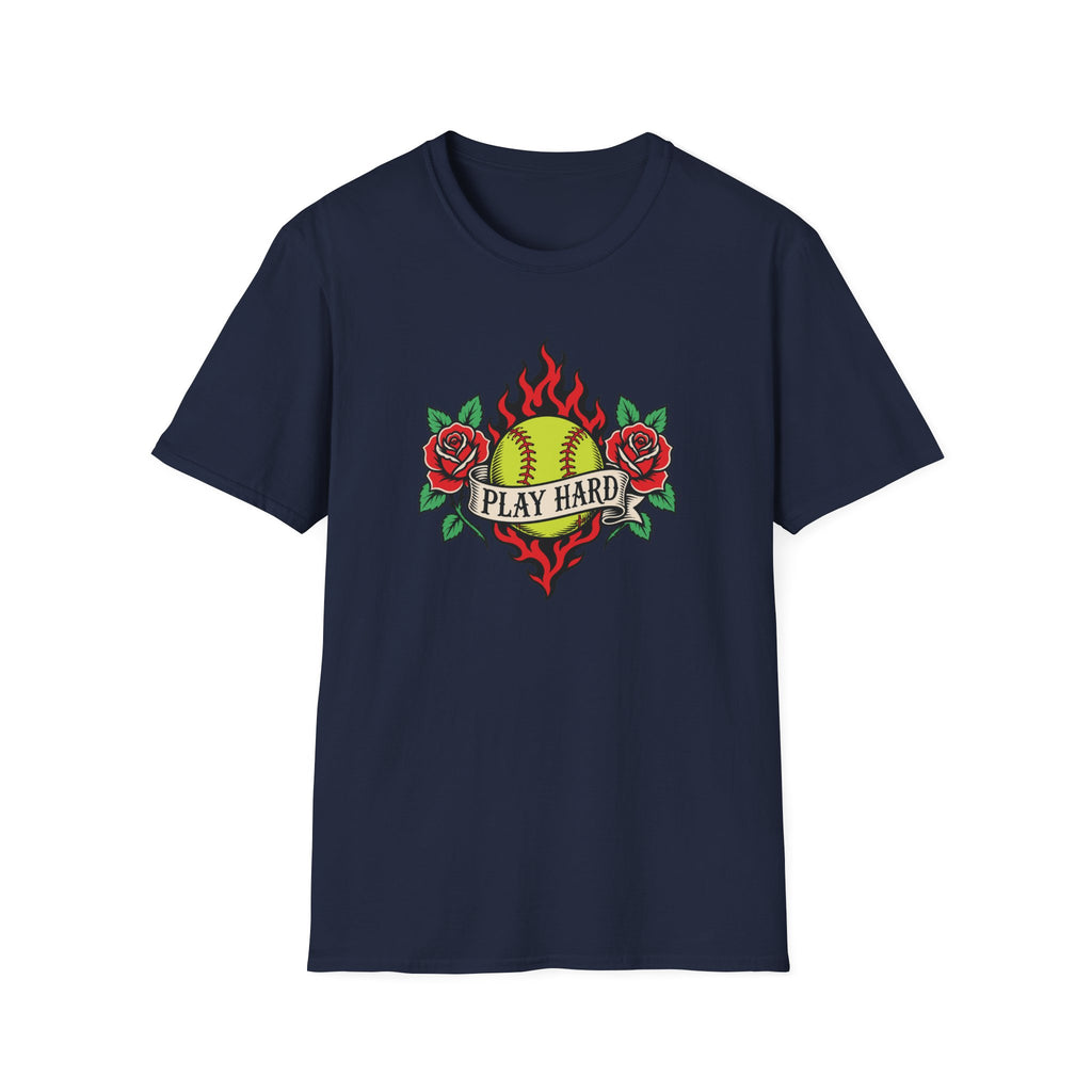 Softball 'Play Hard' Tattoo-Style T-Shirt