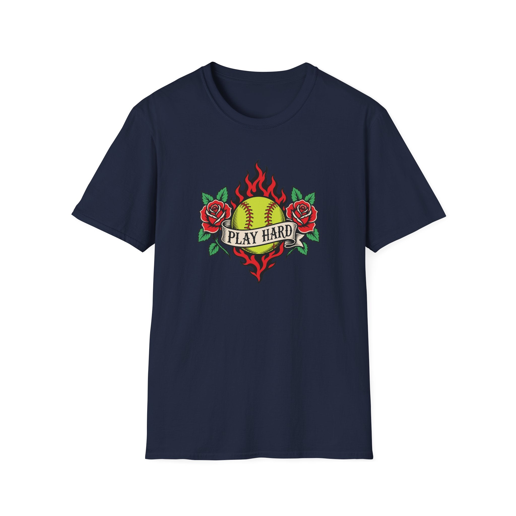 Softball 'Play Hard' Tattoo-Style T-Shirt