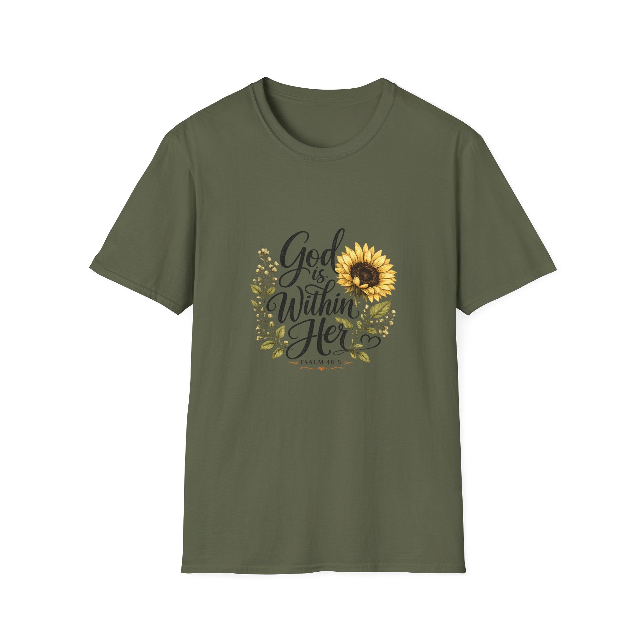 God Is Within Her Sunflower T-Shirt — Inspirational Christian Floral Tee