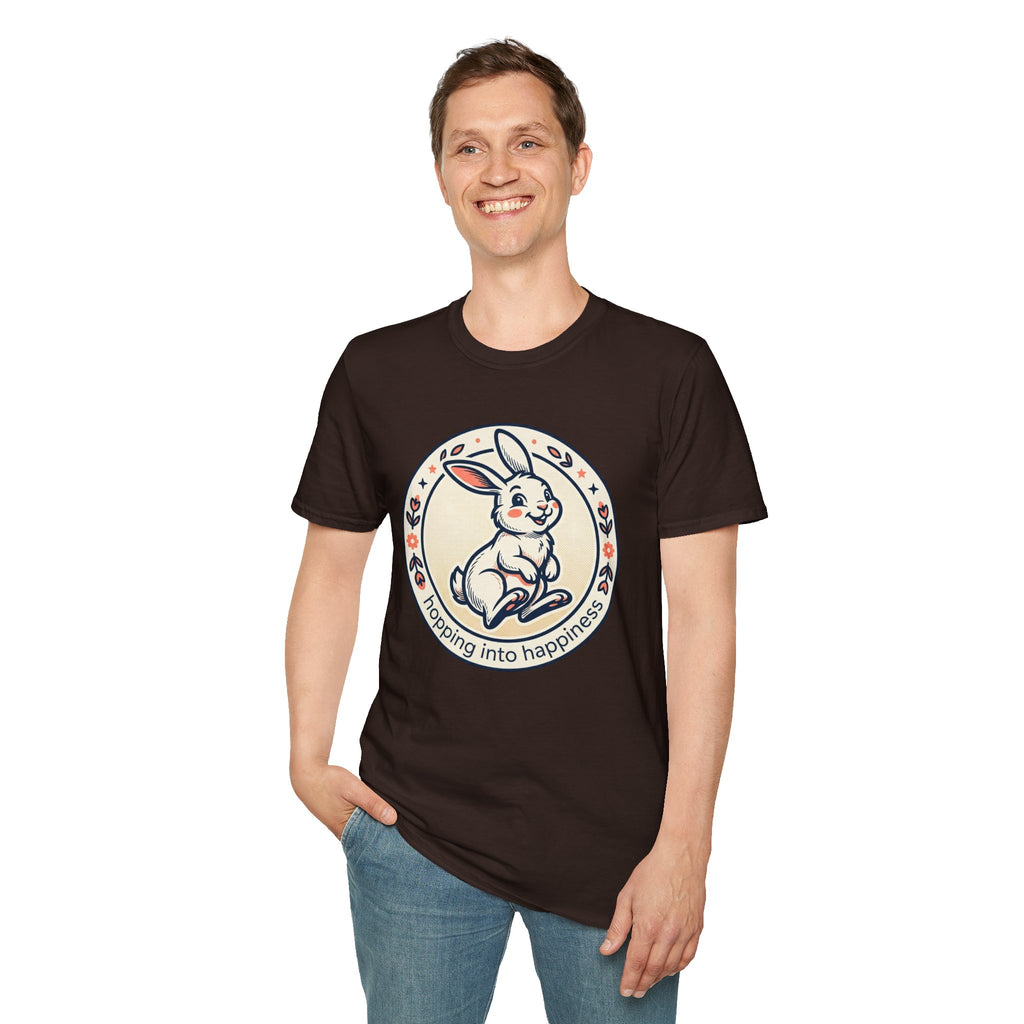 T-Shirt — 'Hopping Into Happiness' Cute Bunny Graphic Tee