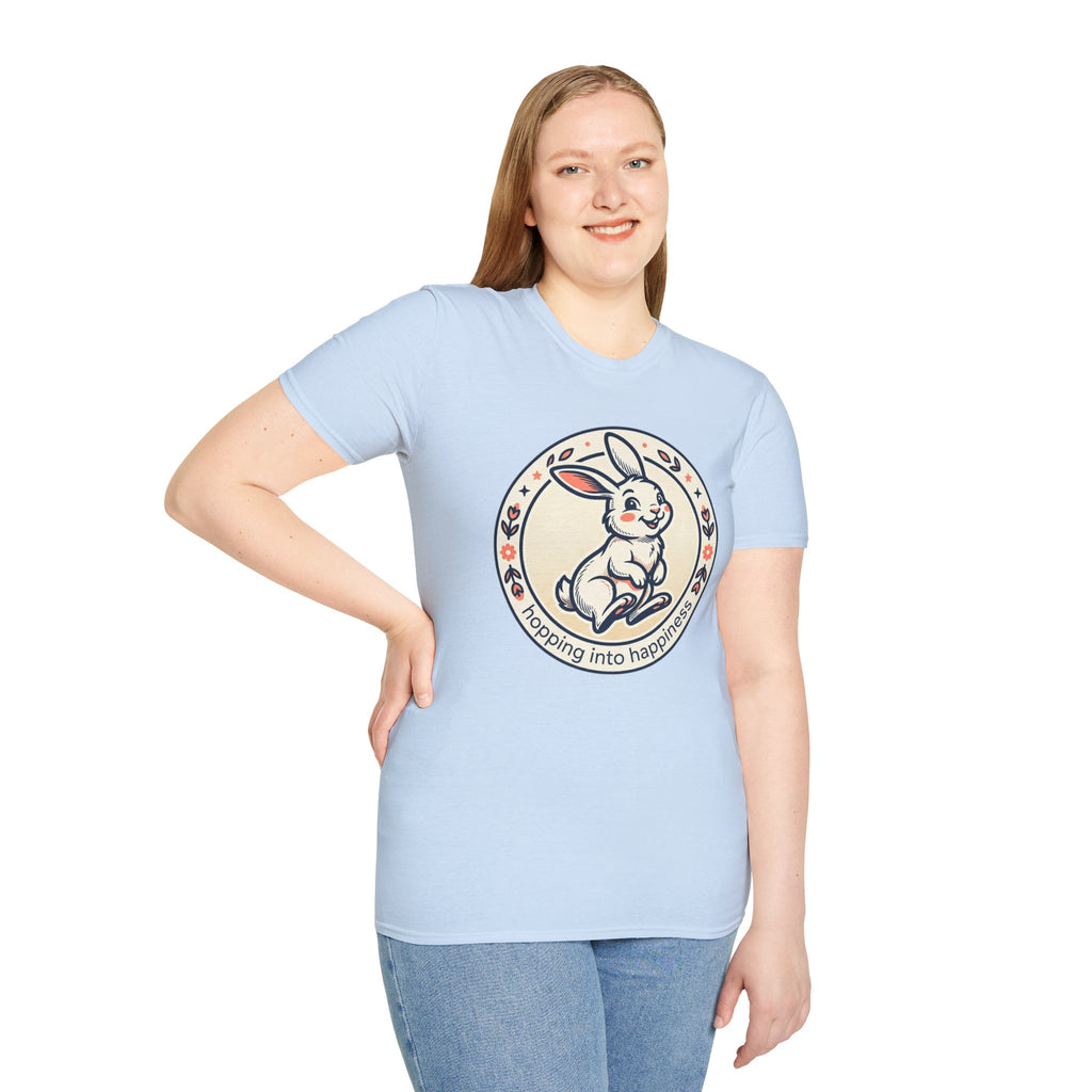 T-Shirt — 'Hopping Into Happiness' Cute Bunny Graphic Tee