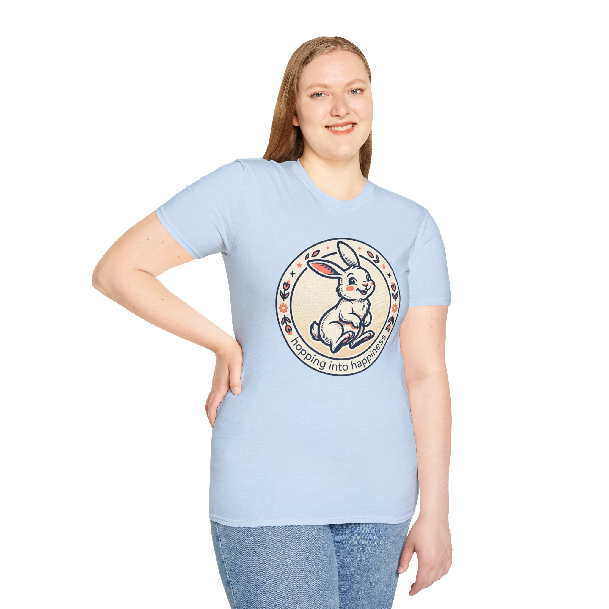 T-Shirt — 'Hopping Into Happiness' Cute Bunny Graphic Tee