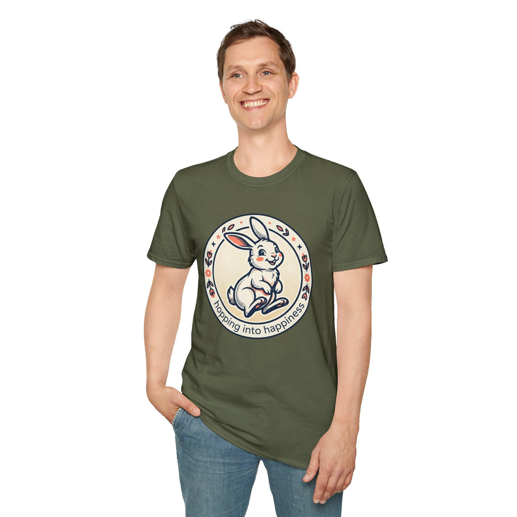 T-Shirt — 'Hopping Into Happiness' Cute Bunny Graphic Tee