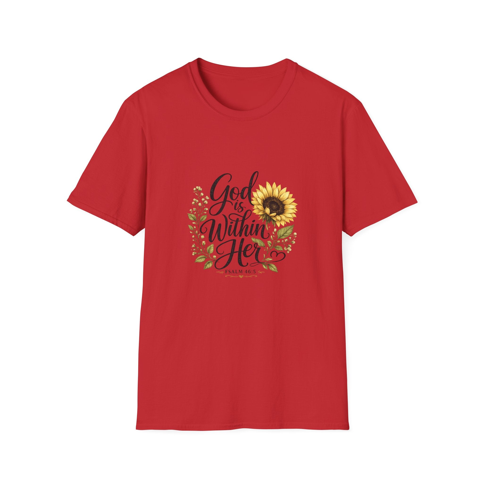 God Is Within Her Sunflower T-Shirt — Inspirational Christian Floral Tee