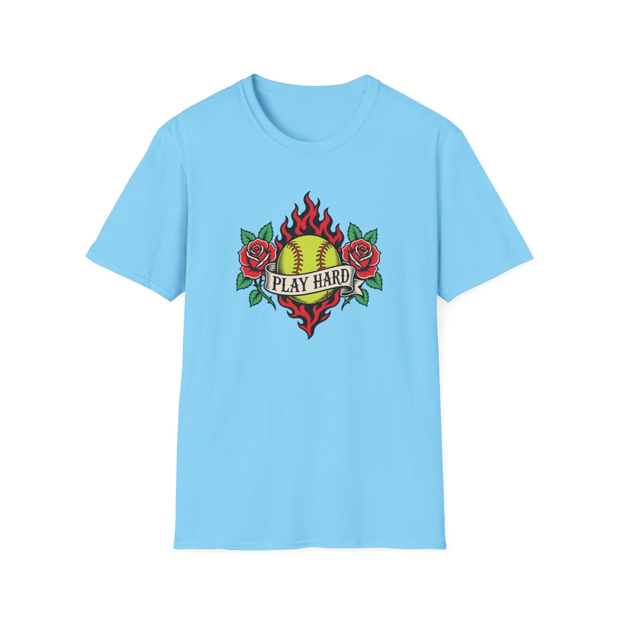 Softball 'Play Hard' Tattoo-Style T-Shirt