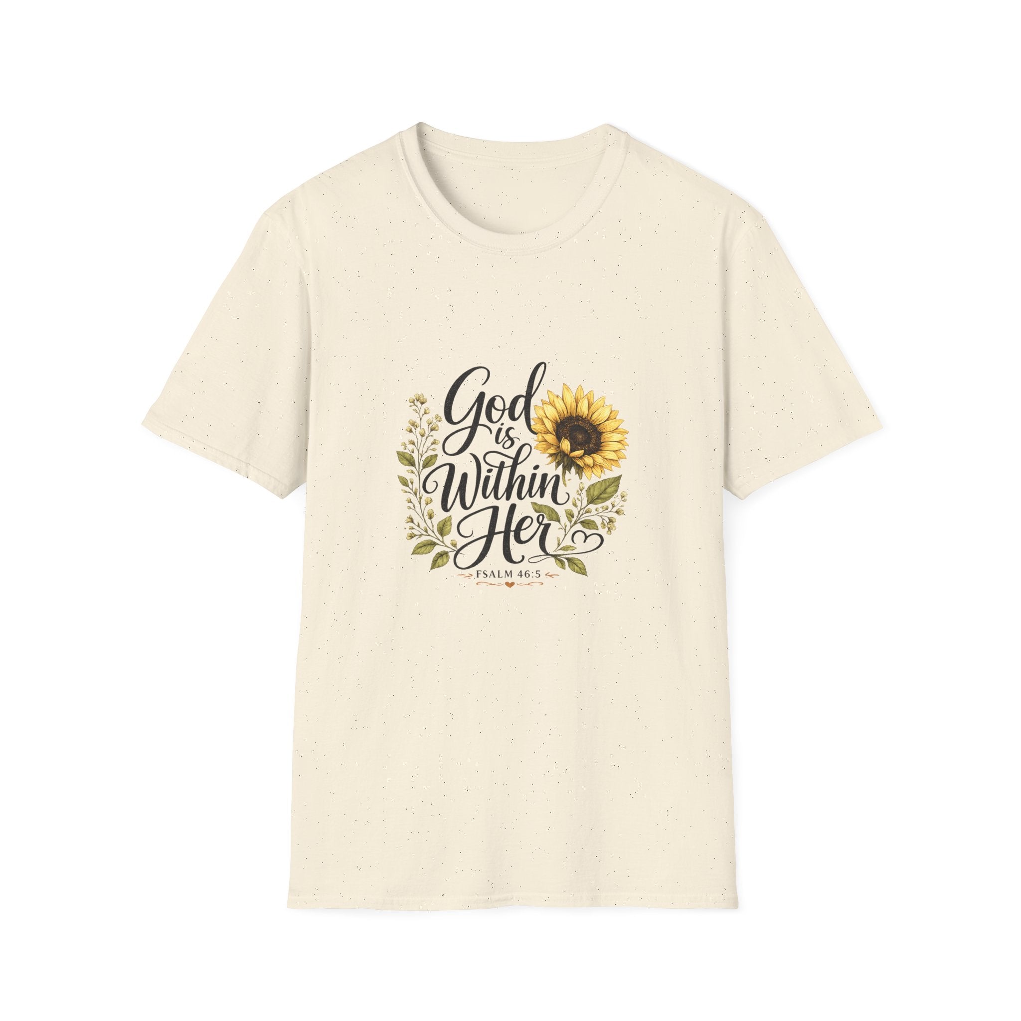 God Is Within Her Sunflower T-Shirt — Inspirational Christian Floral Tee