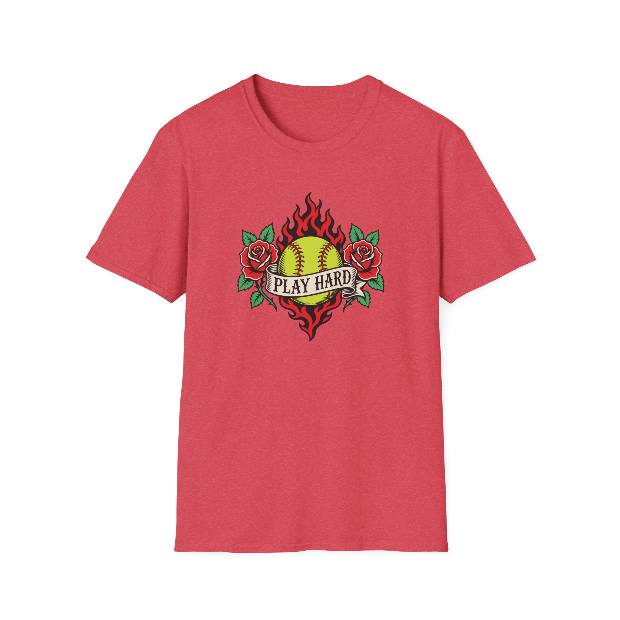 Softball 'Play Hard' Tattoo-Style T-Shirt