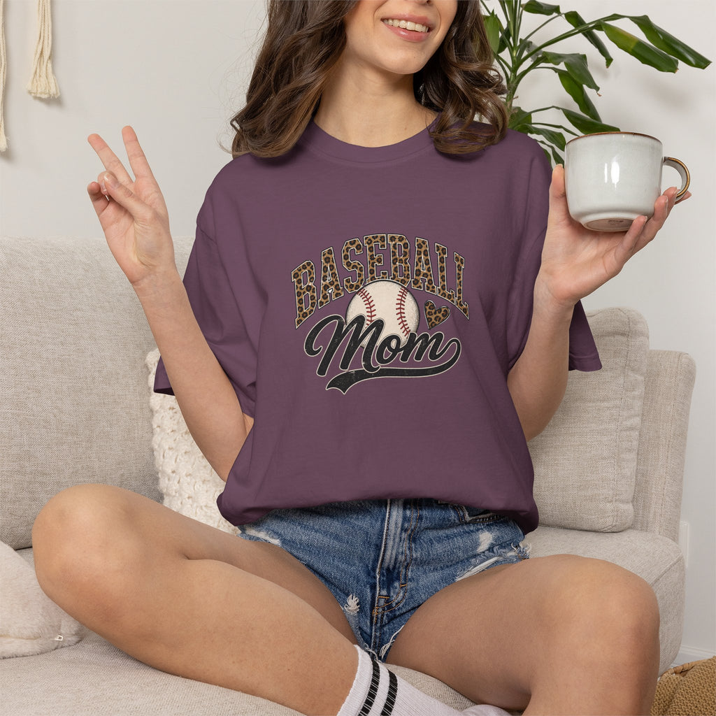 Baseball Mom T-Shirt — Leopard Print Ball Design
