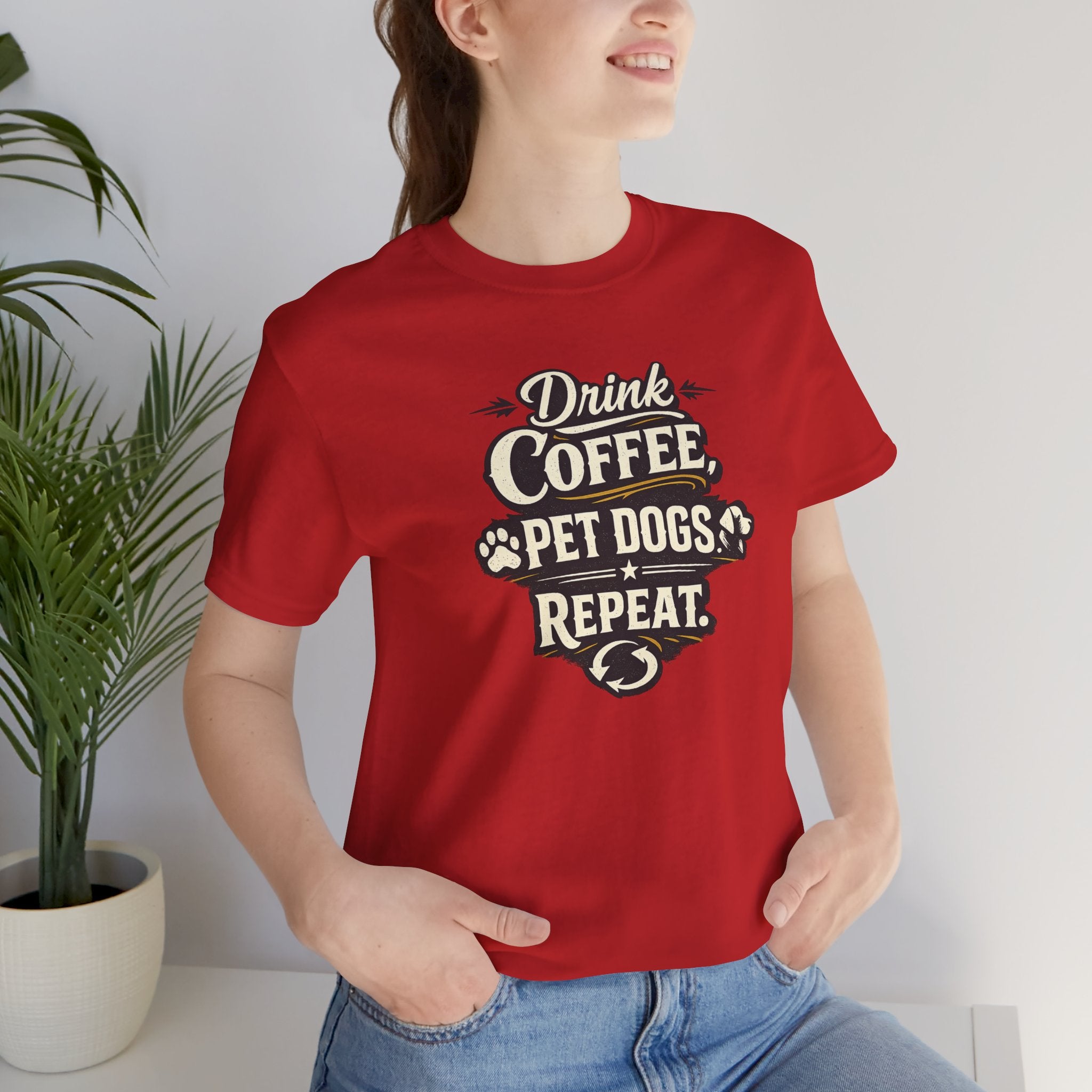 Coffee & Dogs T-Shirt — "Drink Coffee Pet Dogs Repeat" Graphic Tee