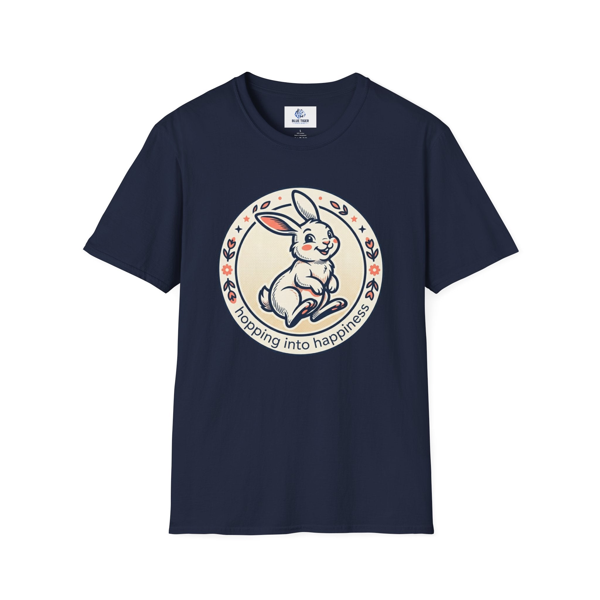 T-Shirt — 'Hopping Into Happiness' Cute Bunny Graphic Tee