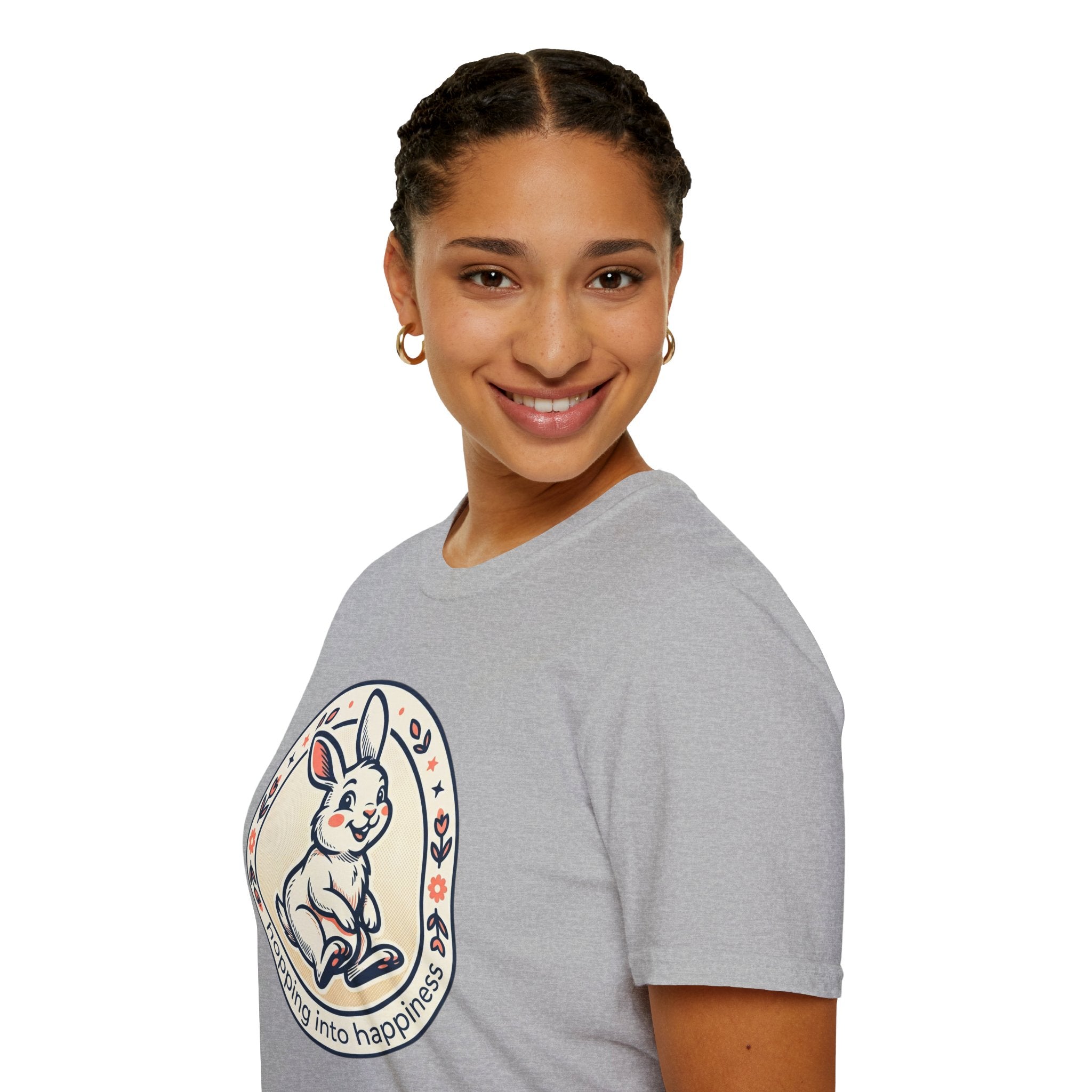 T-Shirt — 'Hopping Into Happiness' Cute Bunny Graphic Tee