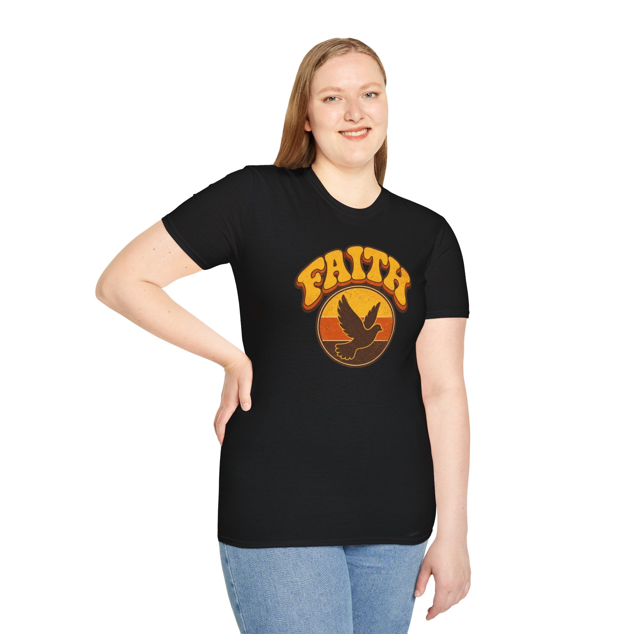 Faith Dove T-Shirt — Retro Sunset Christian Tee