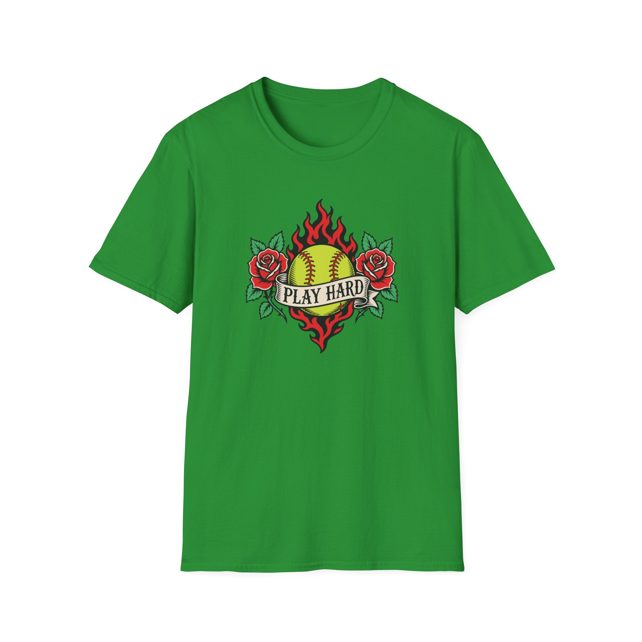 Softball 'Play Hard' Tattoo-Style T-Shirt