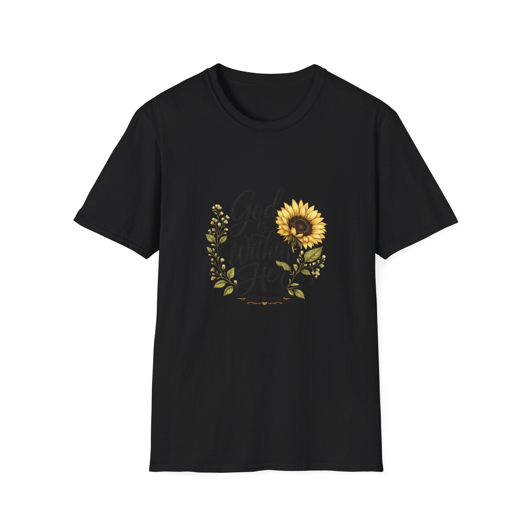 God Is Within Her Sunflower T-Shirt — Inspirational Christian Floral Tee