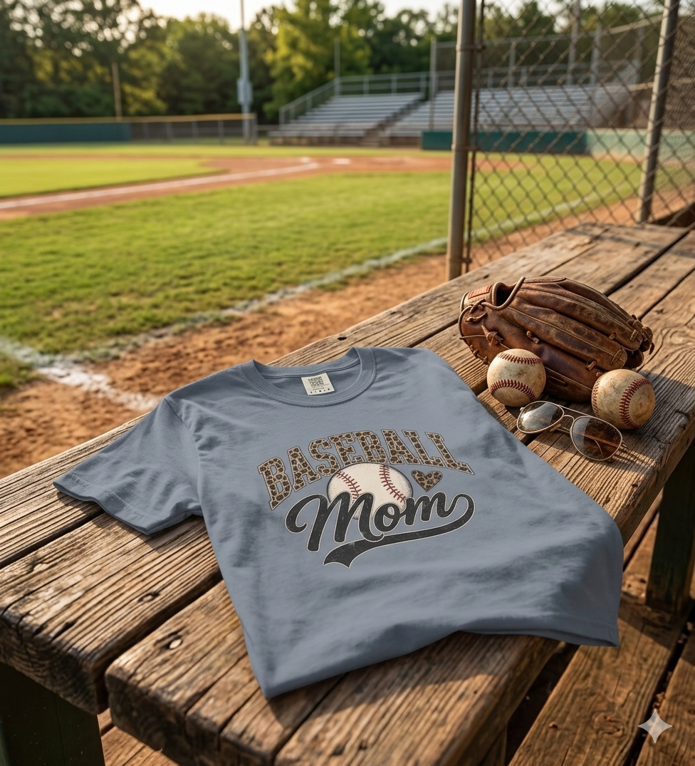 Baseball Mom T-Shirt — Leopard Print Ball Design