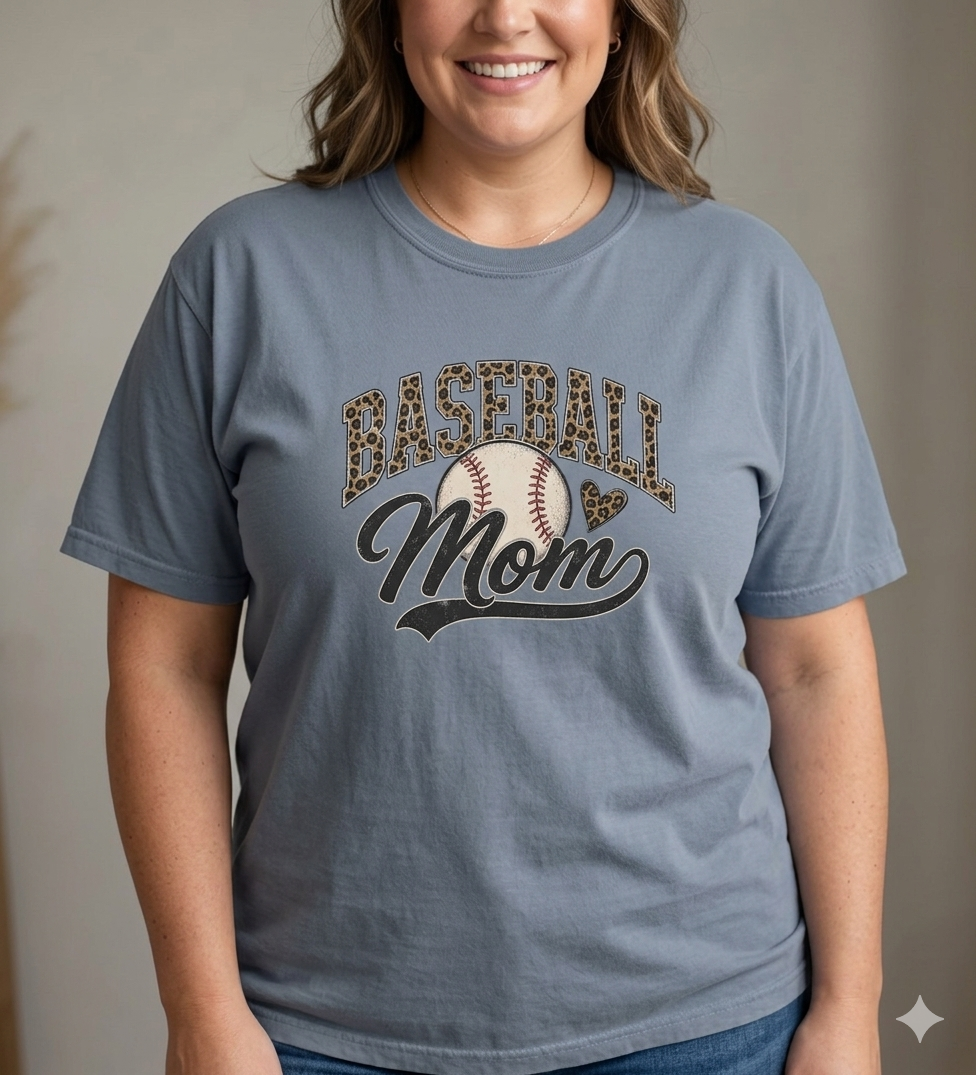 Baseball Mom T-Shirt — Leopard Print Ball Design