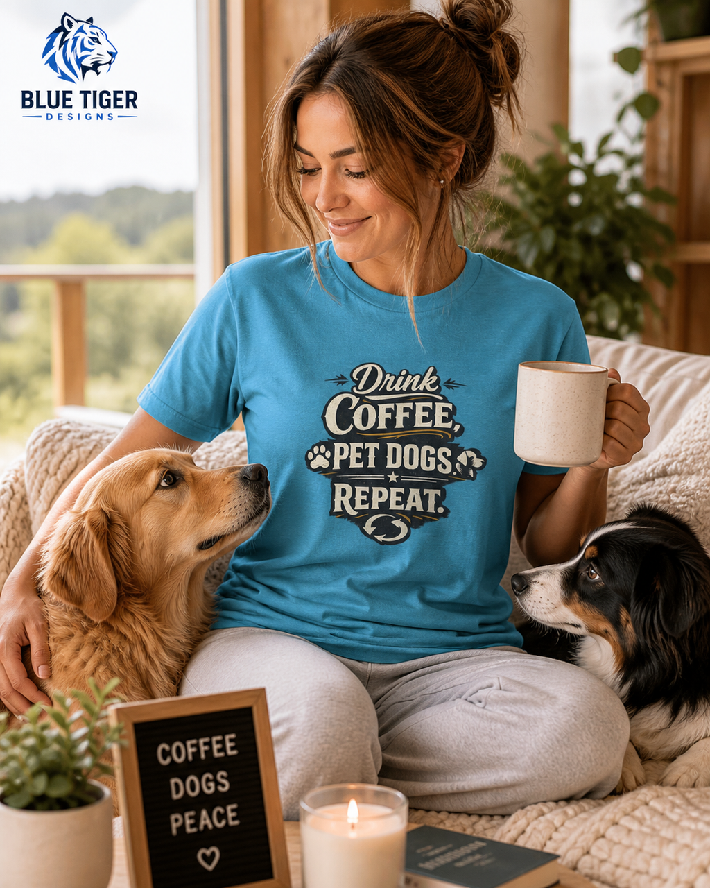 Coffee & Dogs T-Shirt — "Drink Coffee Pet Dogs Repeat" Graphic Tee