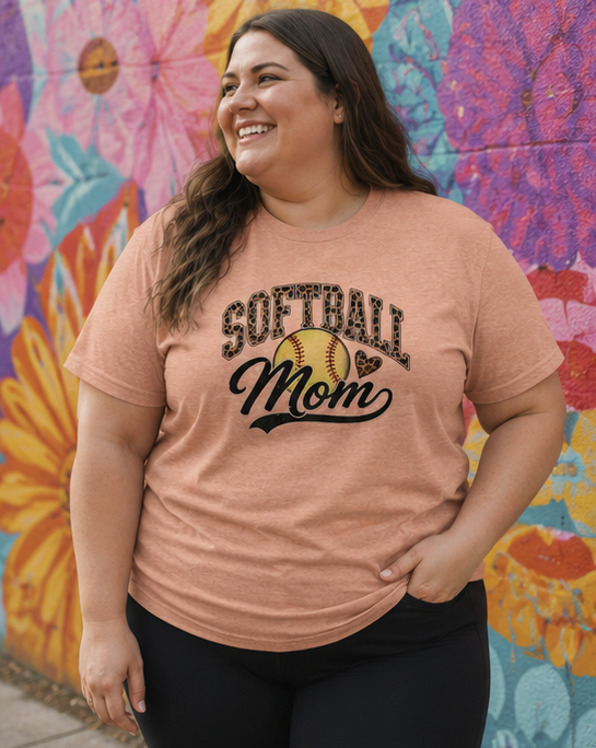 Softball Mom T-Shirt — Leopard Softball Graphic Tee for Proud Moms