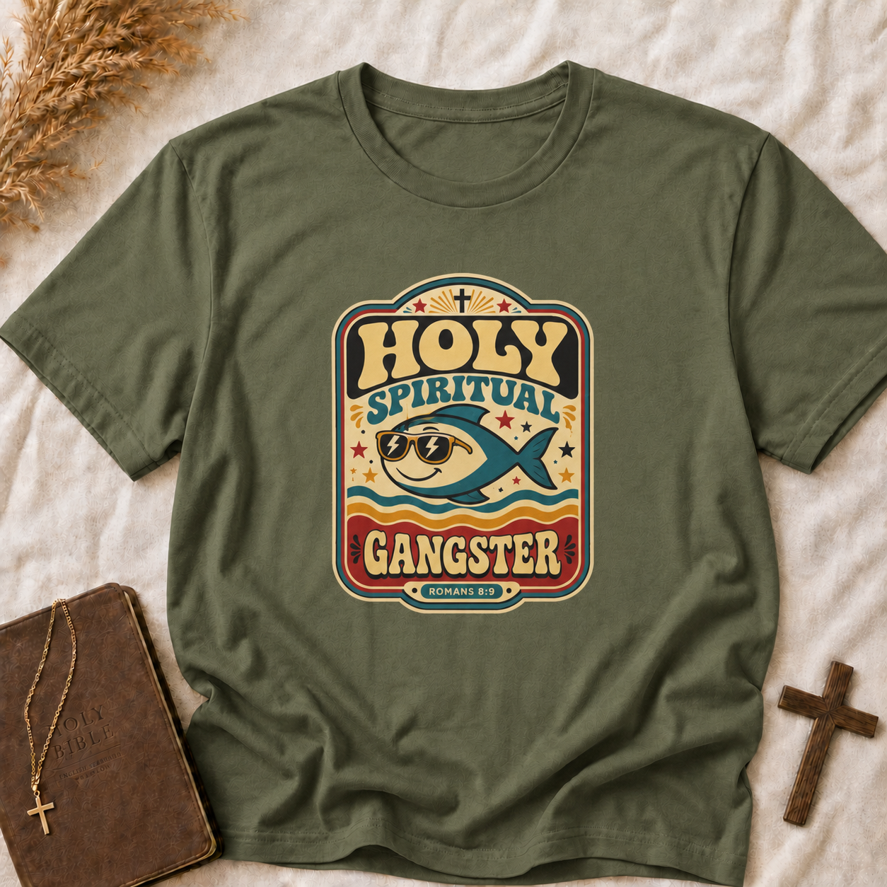 Holy Spiritual Gangster T-Shirt — Retro Faith Fish Graphic Tee