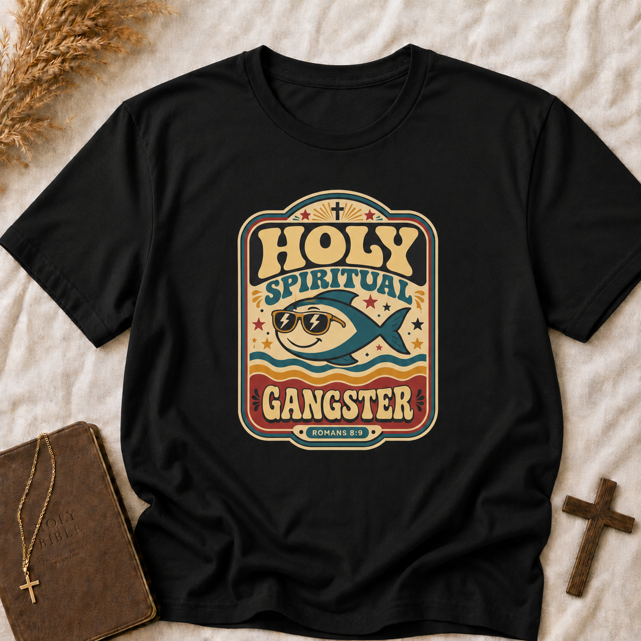 Holy Spiritual Gangster T-Shirt — Retro Faith Fish Graphic Tee