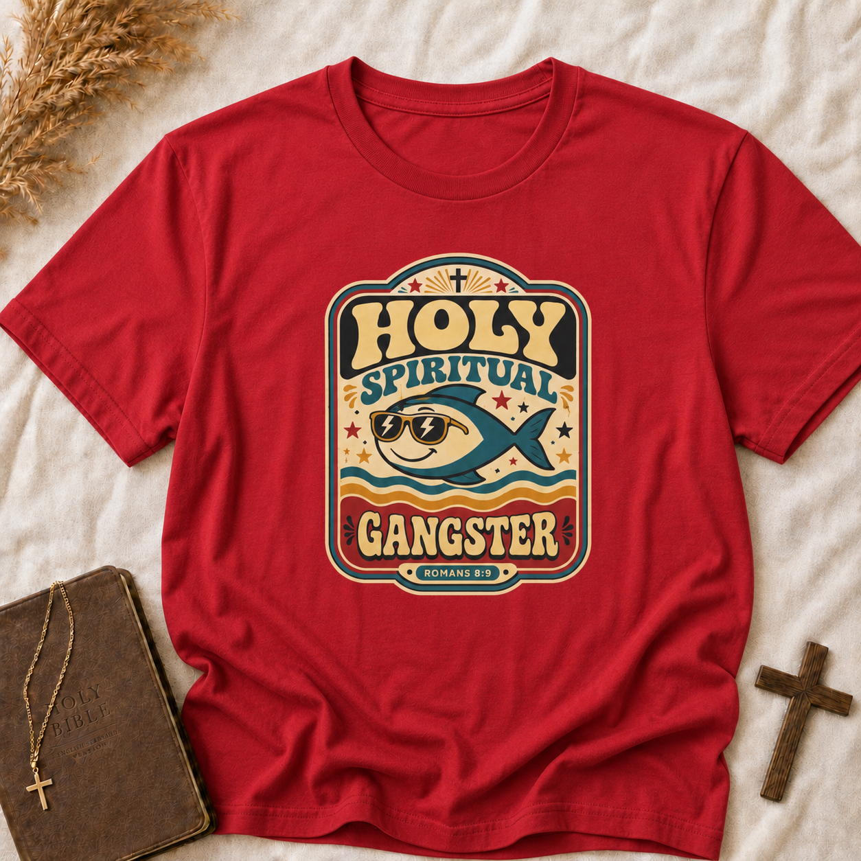 Holy Spiritual Gangster T-Shirt — Retro Faith Fish Graphic Tee