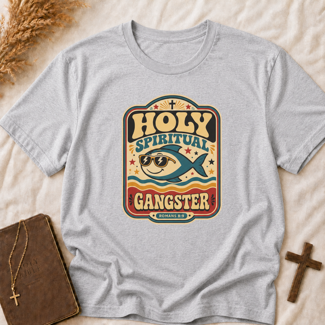 Holy Spiritual Gangster T-Shirt — Retro Faith Fish Graphic Tee