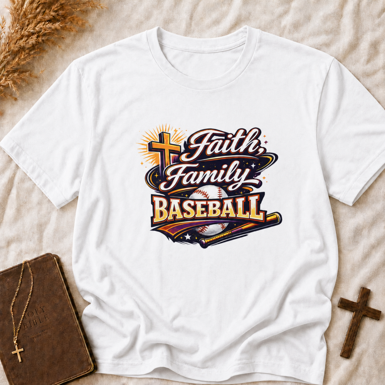 Faith, Family & Baseball T-Shirt — Christian Baseball Tee for Players & Fans