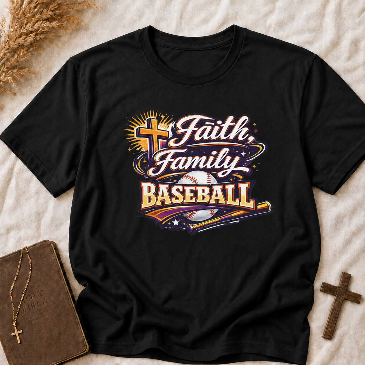 Faith, Family & Baseball T-Shirt — Christian Baseball Tee for Players & Fans