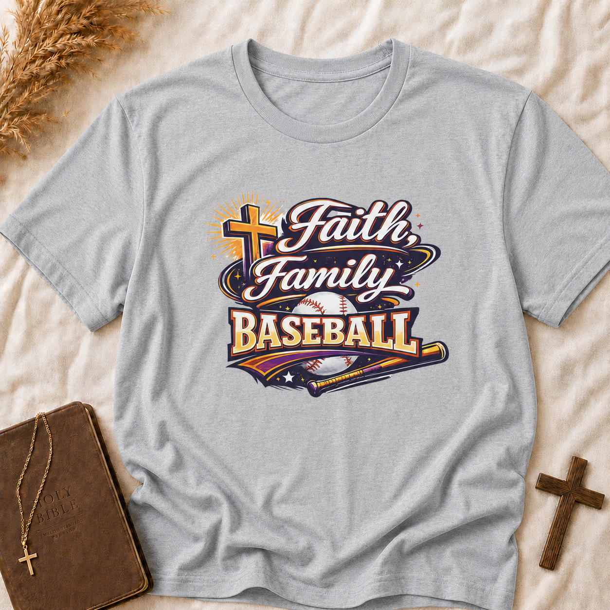 Faith, Family & Baseball T-Shirt — Christian Baseball Tee for Players & Fans