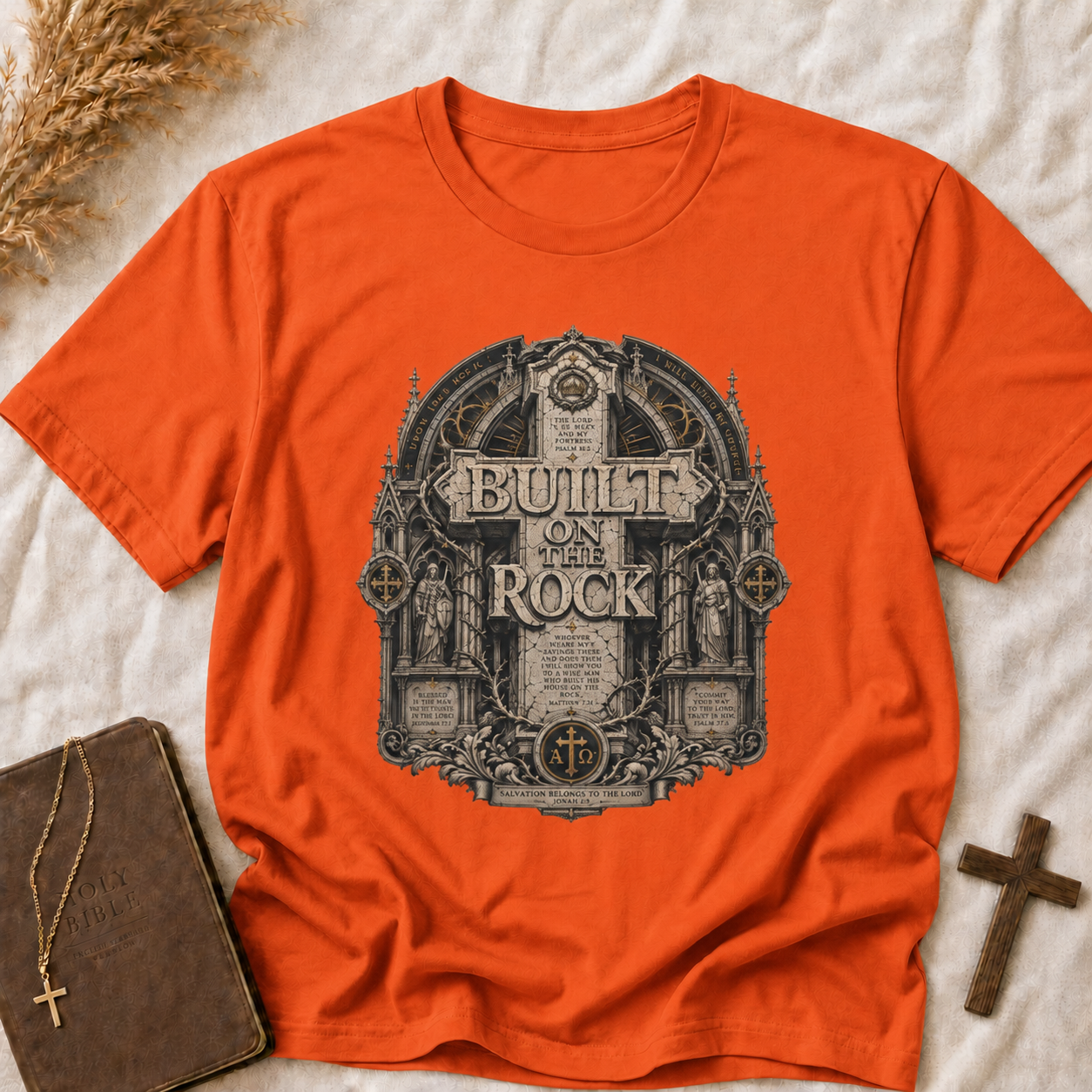 Built on the Rock T‑Shirt — Vintage Gothic Faith Graphic Tee