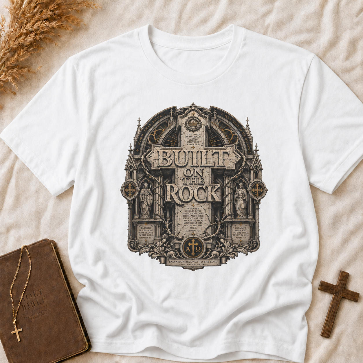 Built on the Rock T‑Shirt — Vintage Gothic Faith Graphic Tee