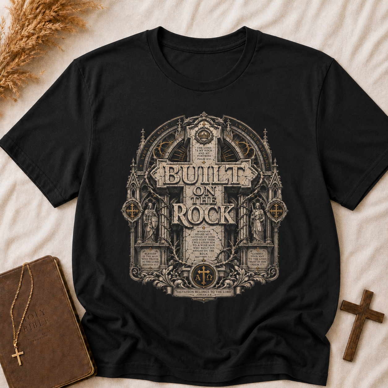 Built on the Rock T‑Shirt — Vintage Gothic Faith Graphic Tee