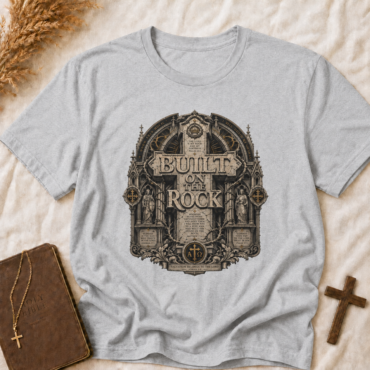 Built on the Rock T‑Shirt — Vintage Gothic Faith Graphic Tee