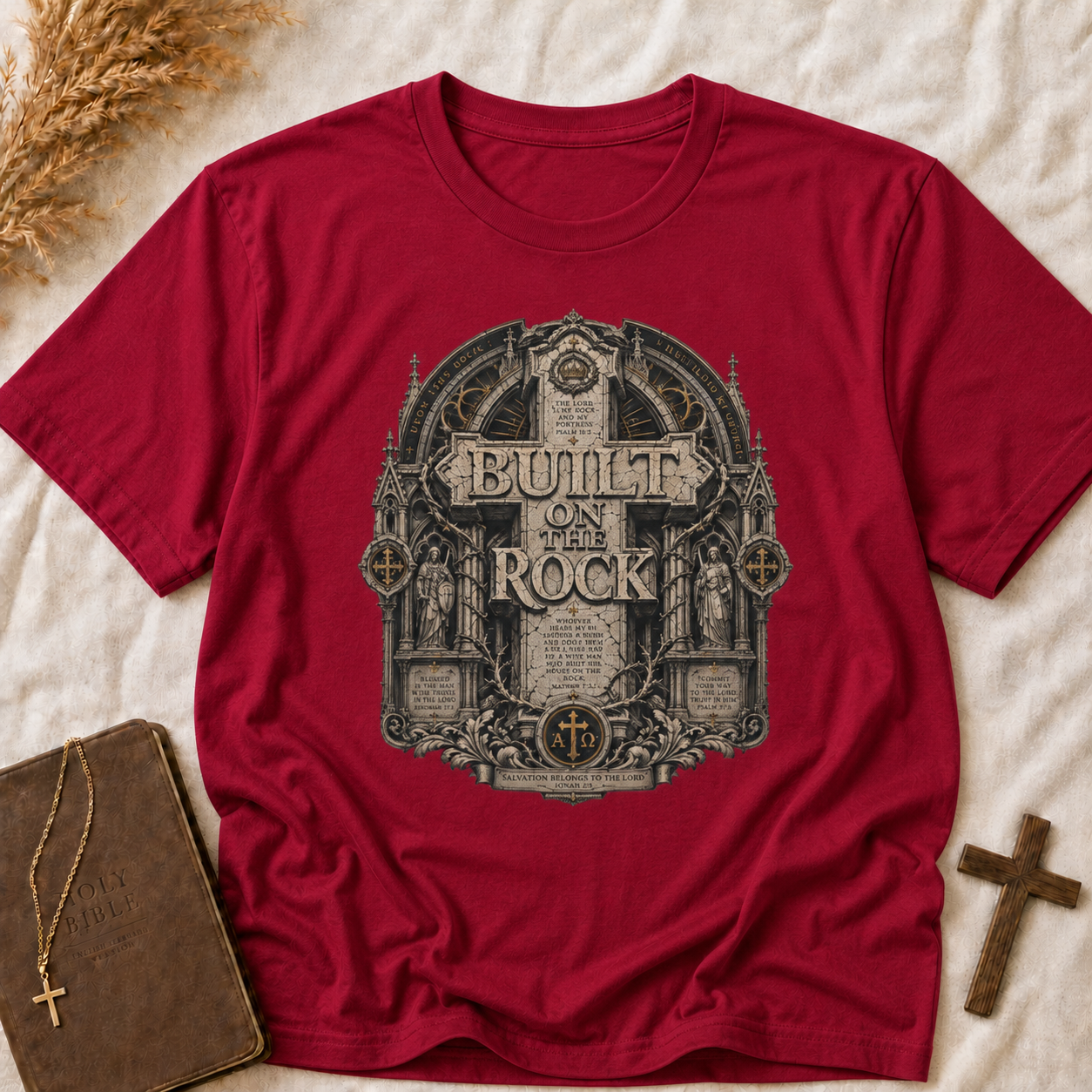 Built on the Rock T‑Shirt — Vintage Gothic Faith Graphic Tee