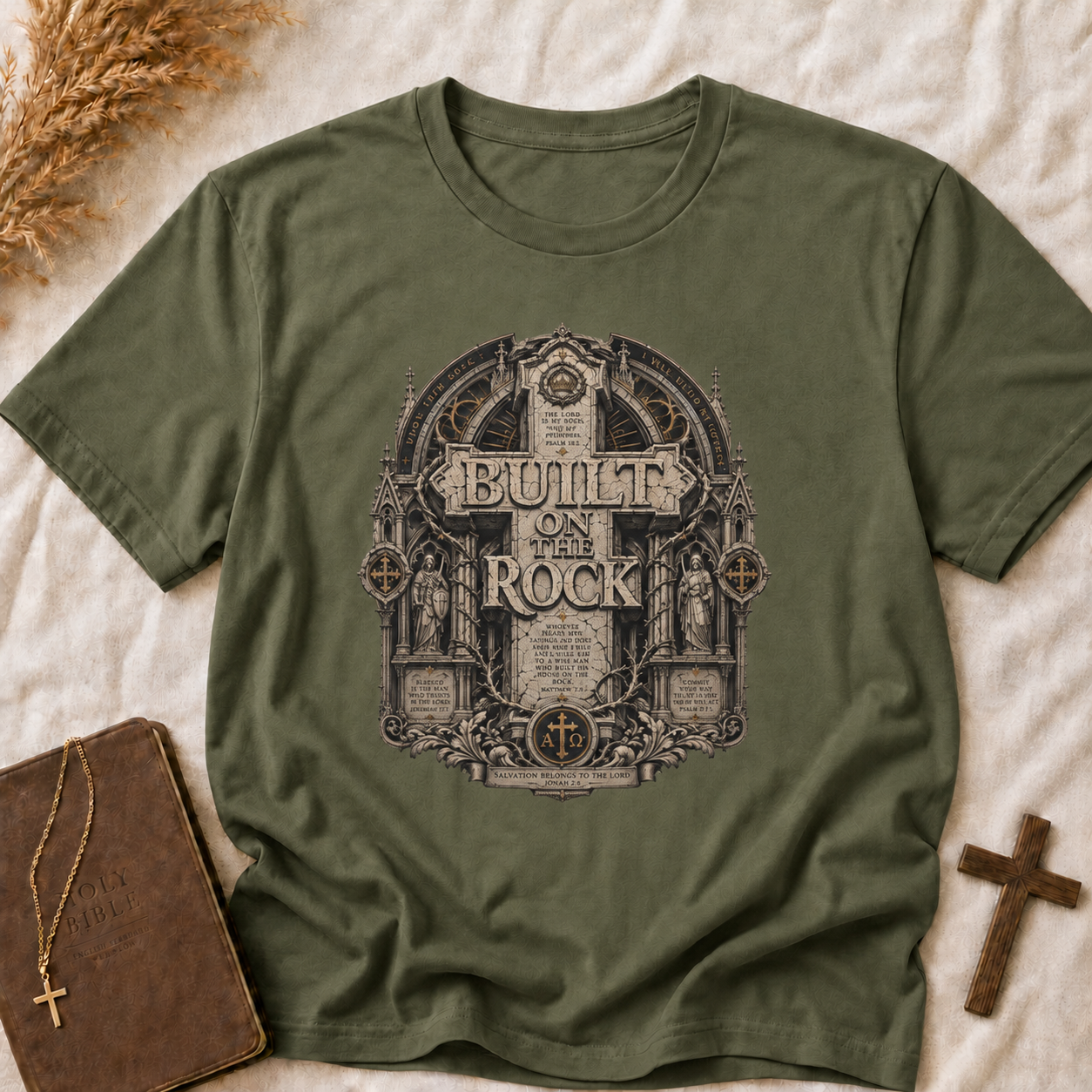 Built on the Rock T‑Shirt — Vintage Gothic Faith Graphic Tee