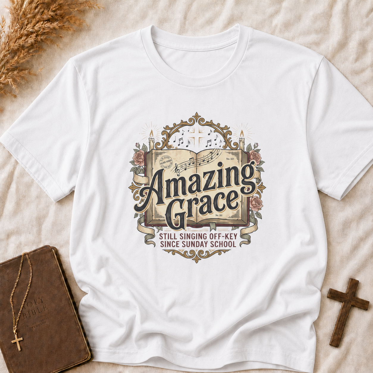 Amazing Grace T-Shirt — Vintage Hymn Floral Faith Tee