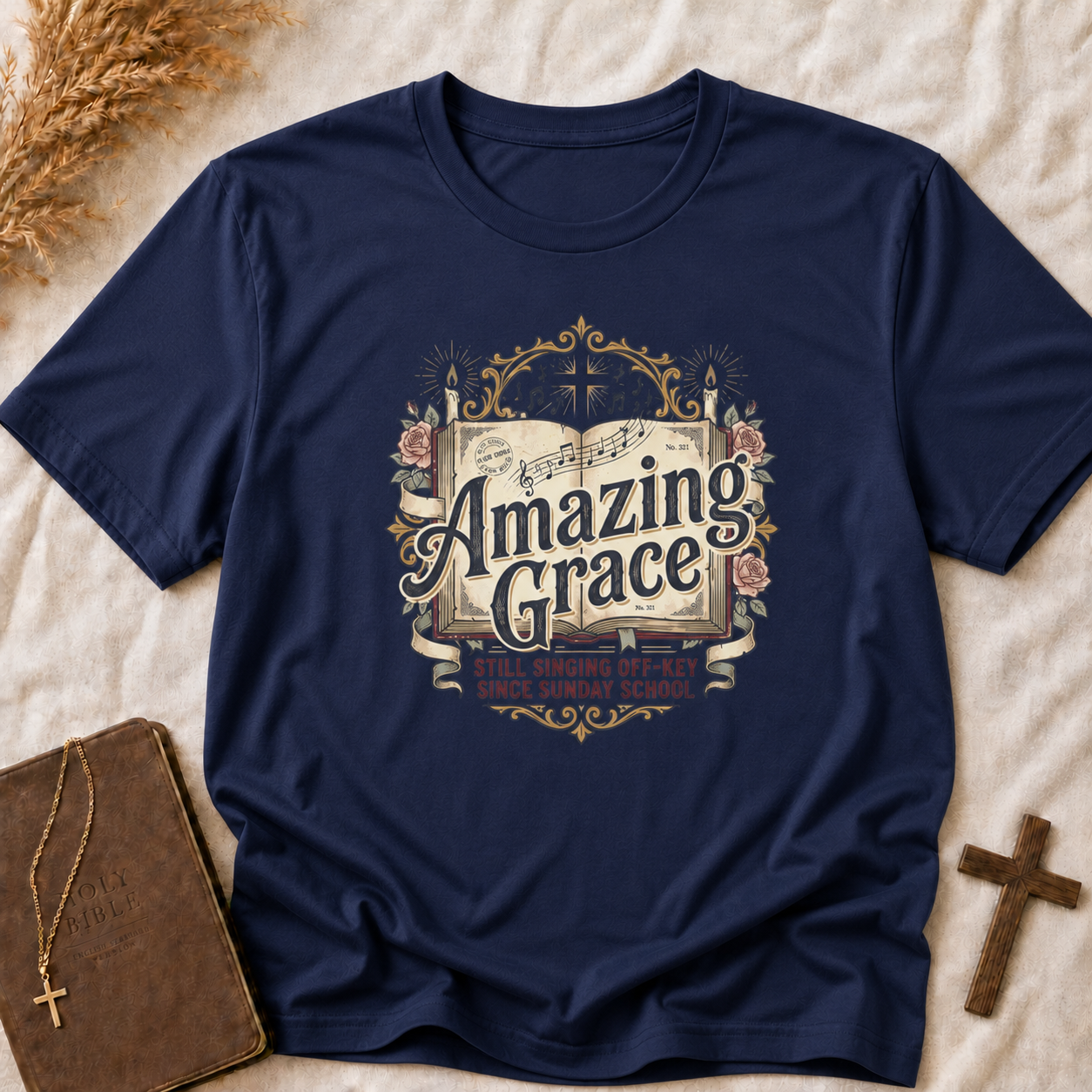 Amazing Grace T-Shirt — Vintage Hymn Floral Faith Tee