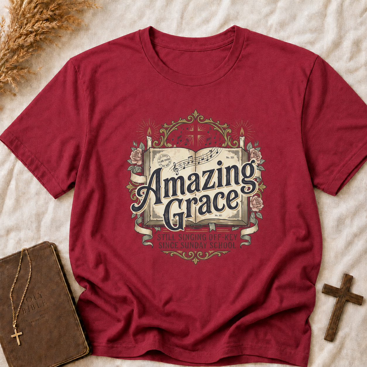 Amazing Grace T-Shirt — Vintage Hymn Floral Faith Tee