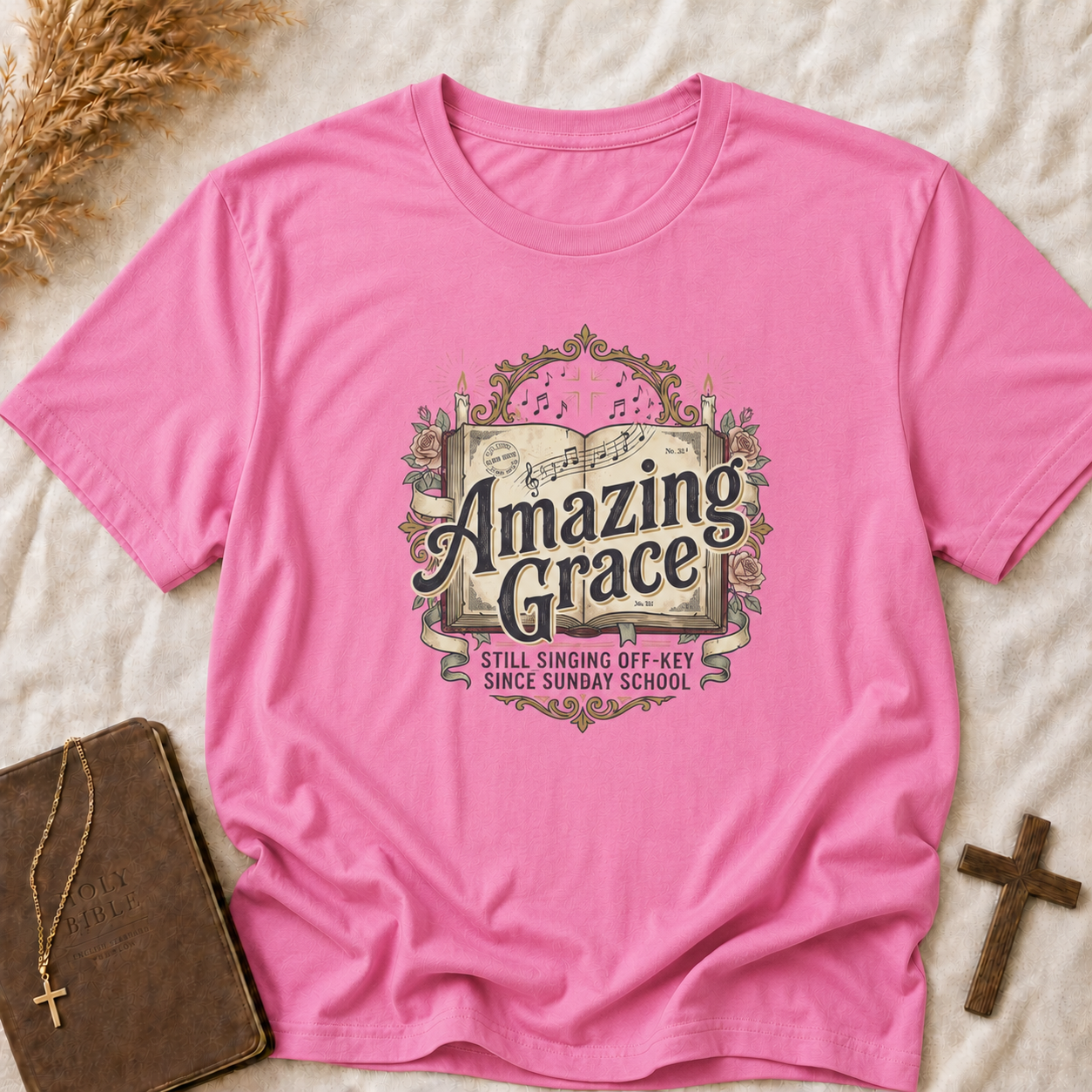 Amazing Grace T-Shirt — Vintage Hymn Floral Faith Tee
