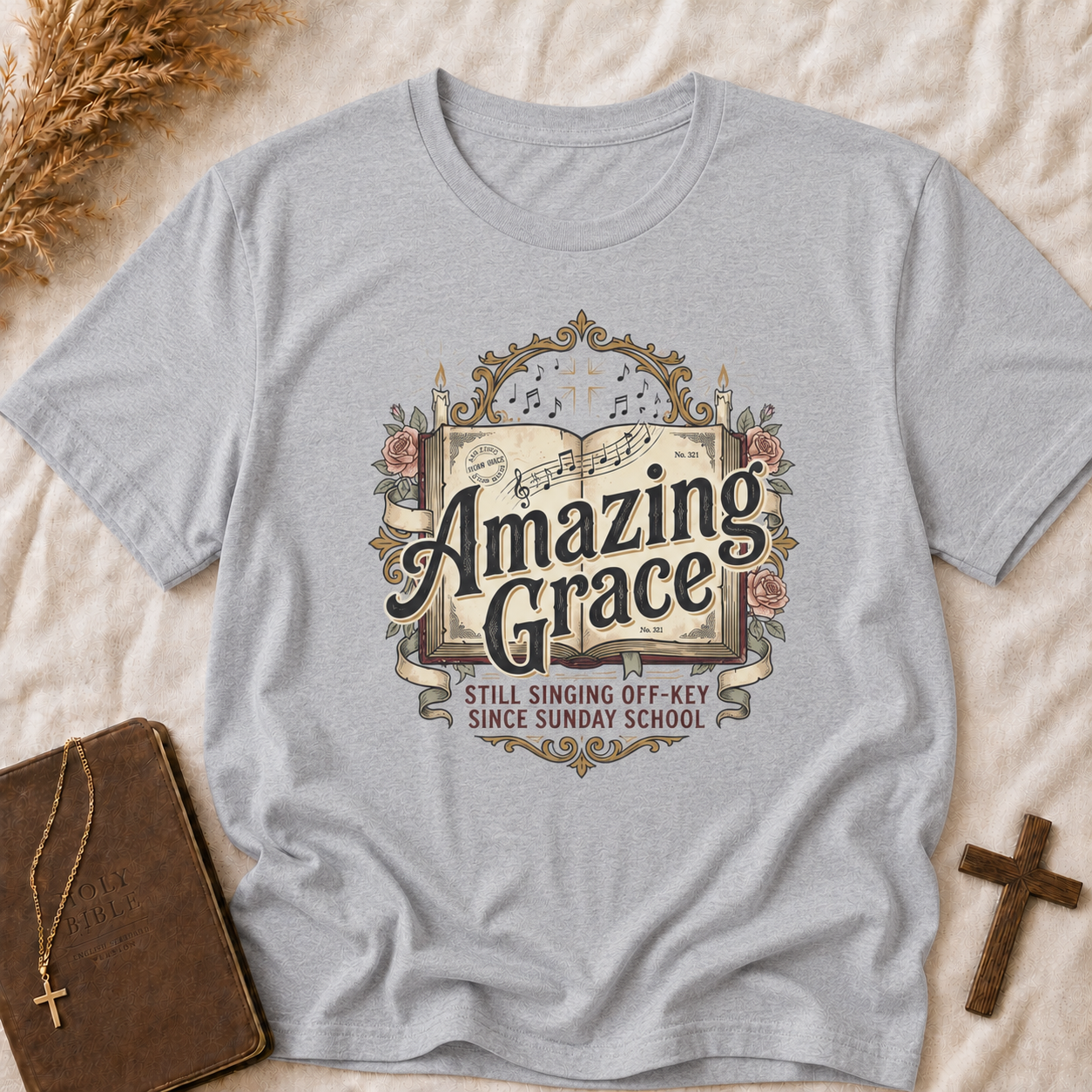 Amazing Grace T-Shirt — Vintage Hymn Floral Faith Tee
