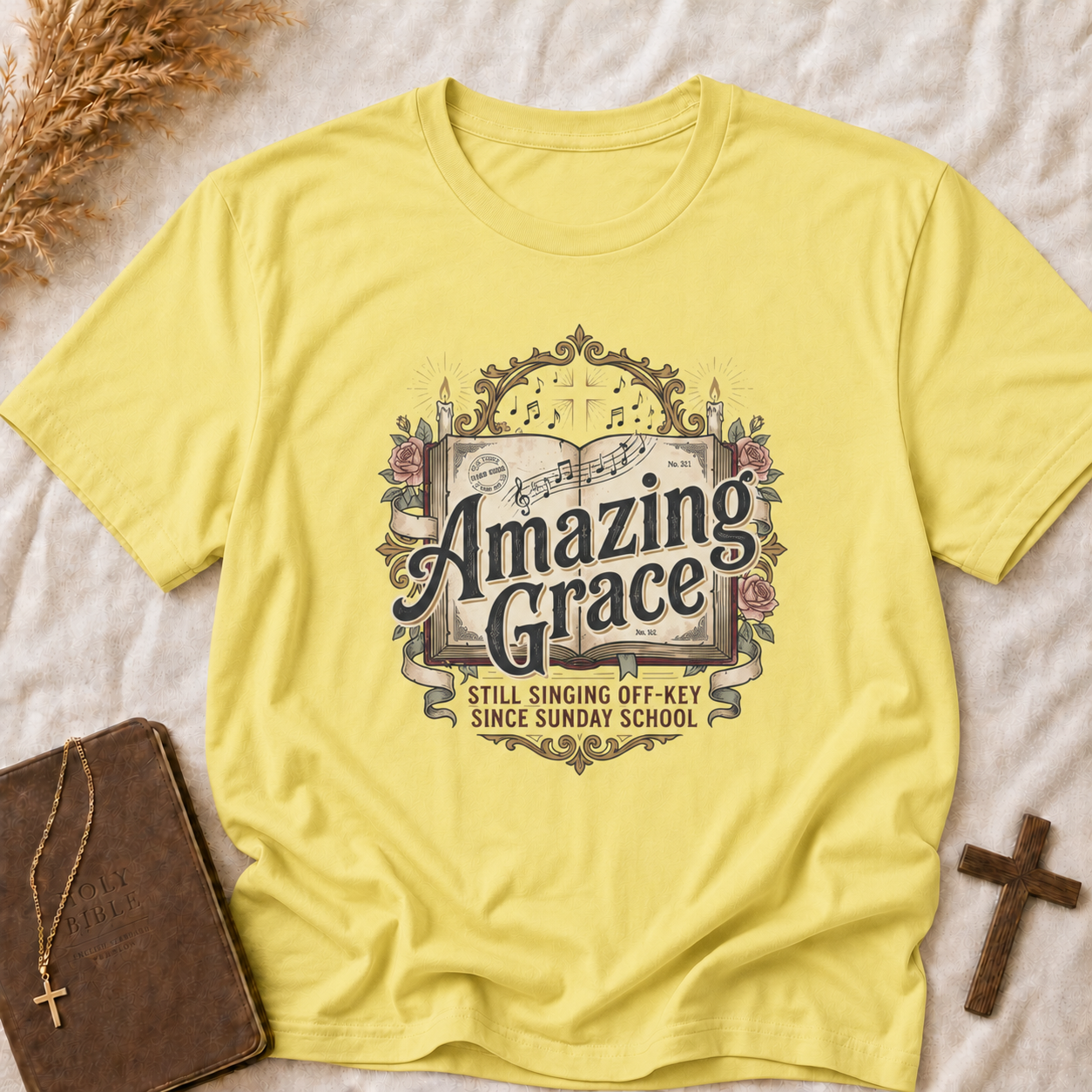Amazing Grace T-Shirt — Vintage Hymn Floral Faith Tee