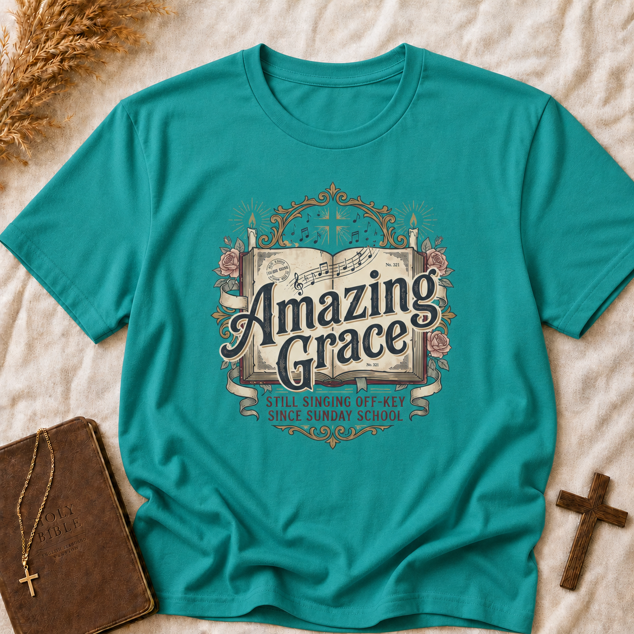 Amazing Grace T-Shirt — Vintage Hymn Floral Faith Tee